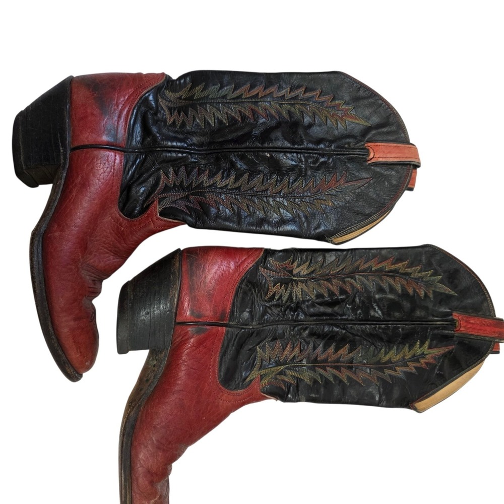 Vintage Tony Lama 2409 Red Black Leather Western Cowboy Boots Women's 6B USA - Picture 3 of 7